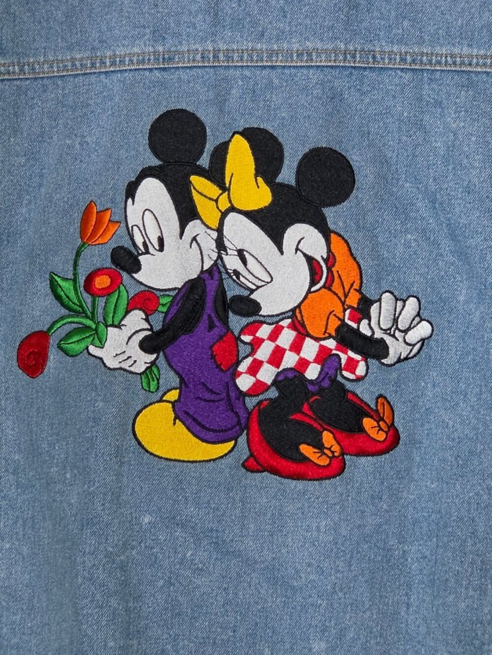 Mickey Jerry Leigh Denim Vest 100% Cotton Embroidered Mickey Minnie Blue Large - Picture 3 of 7
